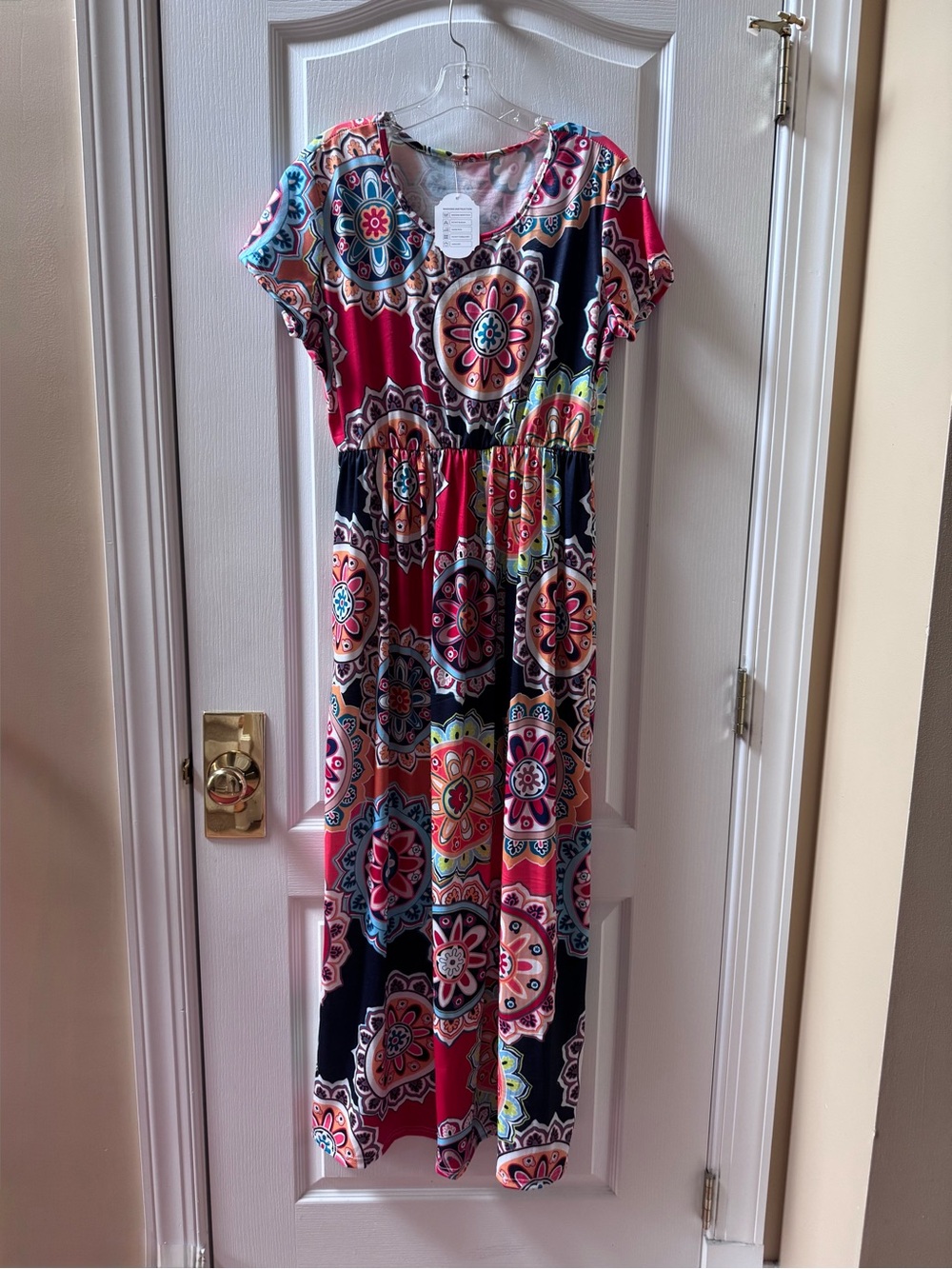 Boho Floral Medallion Maxi Dress in Red and Navy